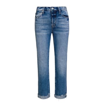 Mother The Scrapper Cuff Ankle Fray Jeans In Blue