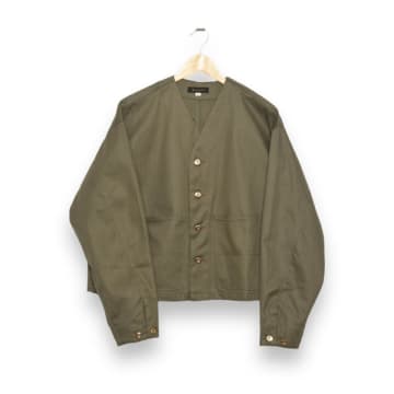 Standardtypes V-neck Work Jacket Olive Herringbone St046 In Green