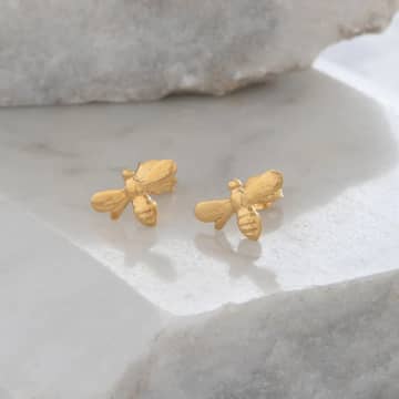 Lime Tree Design Gold Vermeil Bee Stud Earrings In Green