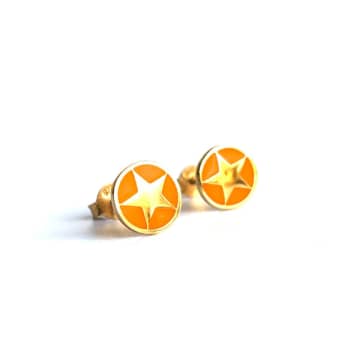Lime Tree Design Orange Gold Vermeil  Enamel Star Stud Earrings In Green