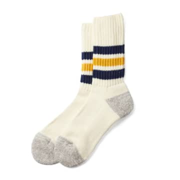 Rototo Old School Ribbed Socks Navy/yellow In Blue