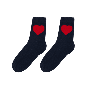 Jumper 1234 Cashmere Heart Socks Navy/red In Blue
