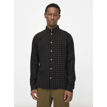 Knowledge Cotton Apparel 1090057 Regular Fit Small Checked Shirt Blue Check