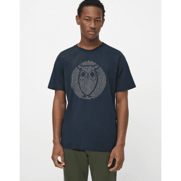 Knowledge Cotton Apparel 1010054 Regular Fit Owl Chest Print T-shirt Total Eclipse