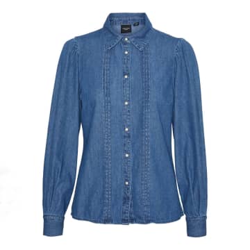 Vero Moda Denim Shirt With Pleat Detail In Blue