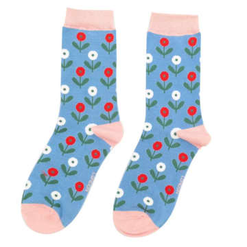 Miss Sparrow Sks381 Fun Floral Socks Denim In Blue