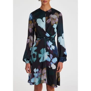 Paul Smith Natures Floral Twist Waist Dress Size: 12, Col: Navy In Blue