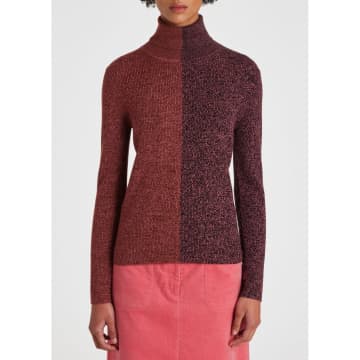 Paul Smith Two Colour Roll Neck Jumper Col: Red/pink, Size: L