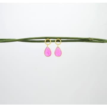 Schmuckoo Circle Post Neon Pink Jade Gold Plated Earrings