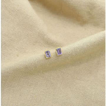 Schmuckoo Baguette Cut Purple Amethyst Gold Plated Stud Earrings