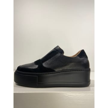 Donna Lei Black Leather And Suede Platform Trainers