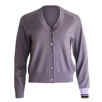 Paul Smith Womenswear Wool Blend Contrast Cuff Cardigan In Purple