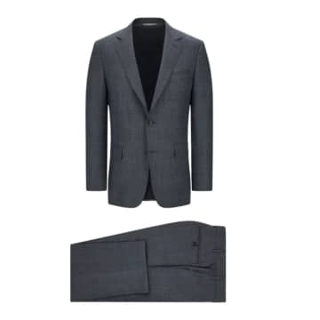Shop Canali Anthracite Pure Wool Checked Suit In Grey