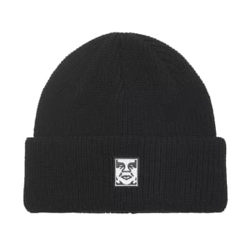 Obey Mid Icon Patch Icon Cuff Beanie In Black