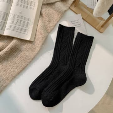 Happy Knits Warm Knitted Cashmere Crew Cozy Socks For Women In Black