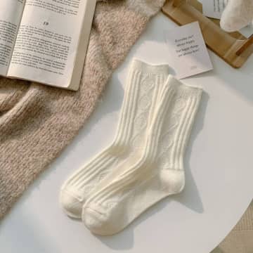 Happy Knits Warm Knitted Cashmere Crew Cozy Socks For Women In White