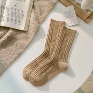 Happy Knits Warm Knitted Cashmere Crew Cozy Socks For Women In Neutrals