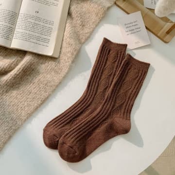 Happy Knits Warm Knitted Cashmere Crew Cozy Socks For Women In Brown