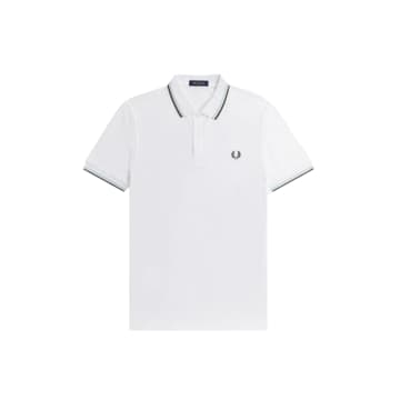 Fred Perry Slim Fit Twin Tipped Polo White / Light Ice / Field Green