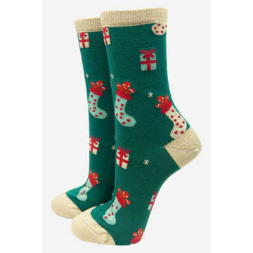 Miss Shorthair Ltd Miss Shorthair 4447stocgr Green Women's Stocking And Gift Print Bamboo Socks In Red