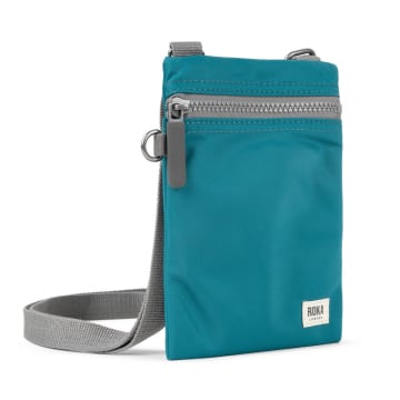 Roka Cross Body Shoulder Swing Pocket Bag Chelsea Recycled Repurposed Sustainable Nylon In Marine In Blue