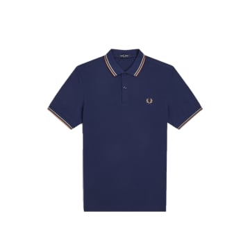 Fred Perry Slim Fit Twin Tipped Polo French Navy / Seagrass / Light Rust In Blue