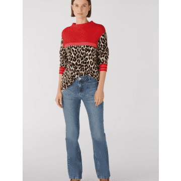 Ouí Red And Leopard Print Patterned Jumper With Stand Up Collar 79599 Col 753