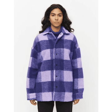Knowledge Cotton Apparel 2280016 Checked Teddy Overshirt Violet Tulip In Purple