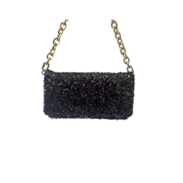 Abro Black Sequin Clutch With Gold Chain Strap