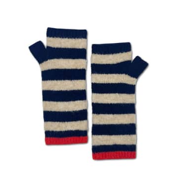 Nooki Design Farah Knitted Stripe Wristwarmer-navy In Blue