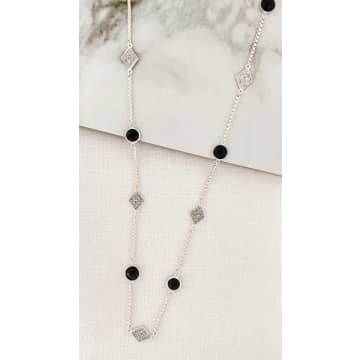 Envy Long Silver Necklace With Grey Crystal And Diamante Pendants In Metallic