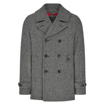 Merc London Fairford Check Pea Coat In Grey
