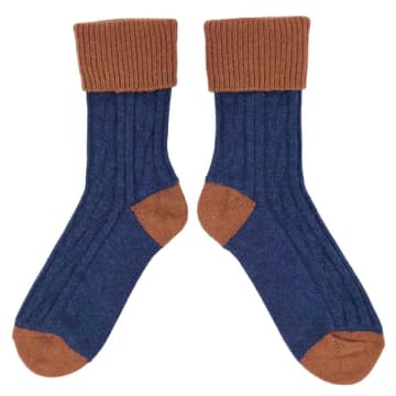 Catherine Tough Cashmere Mix Slouch Socks Navy Copper In Blue