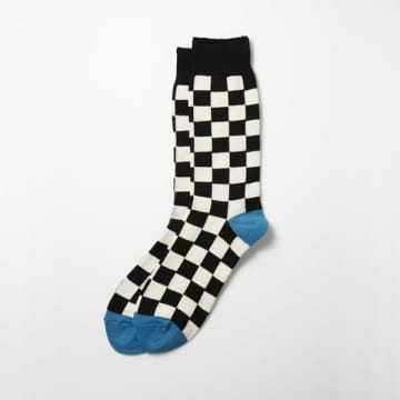 Rototo Checkerboard Crew Socks Black And Ivory