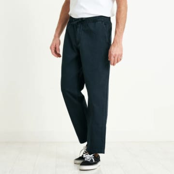 Wax London Kurt Trouser Longer Leg Organic Cotton Twill Navy In Blue