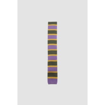 Drake's Stripe Silk Knitted Tie Purple/grey/gold