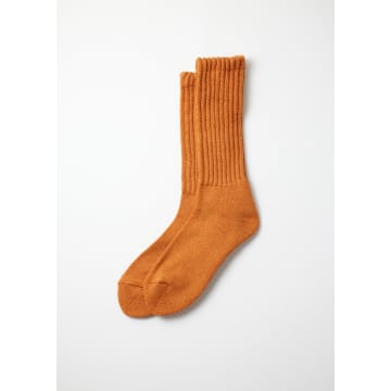 Rototo Cotton Wool Ribbed Crew Socks In Orange