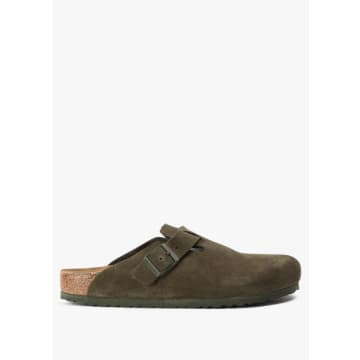 BIRKENSTOCK MENS BOSTON SUEDE LEATHER MULES IN THYME