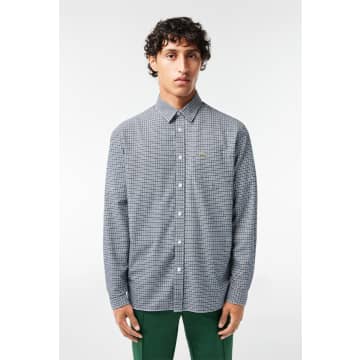 Lacoste Checked Cotton Flannel Shirt In Blue