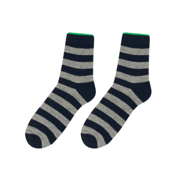 Jumper 1234 Cashmere Stripe Socks Navy/mid Grey/green In Blue