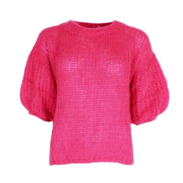 Black Colour Casey Puff Sleeve Jumper Deep Pink In Black