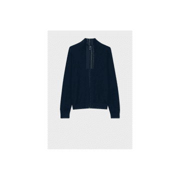 Paul Smith Stripe Detail Zip Through Cardigan Size: Xl, Col: Navy In Blue