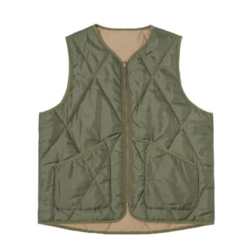 Universal Works Reversible Military Liner Gilet Olive/sand In Green