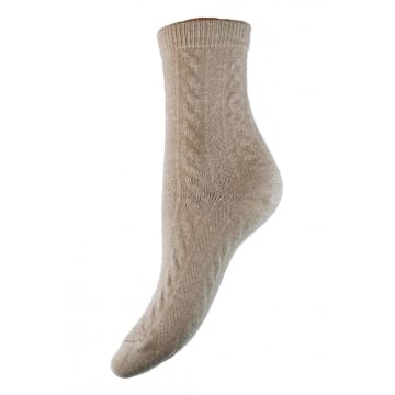 Joya Tan Cable Knit Wool Blend Socks In Neutrals