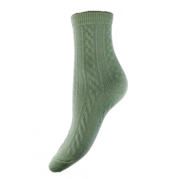 Joya Green Cable Knit Wool Blend Socks