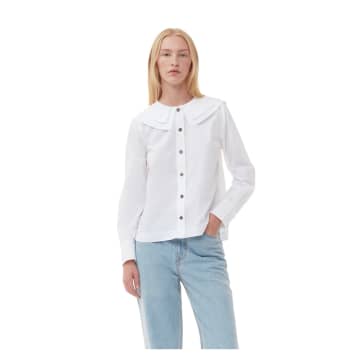 Shop Ganni Cotton Poplin Double-collar Shirt In White