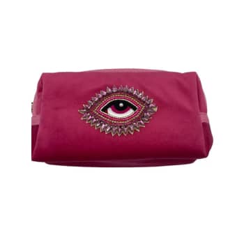 Sixton London Bright Pink Make-up Bag With Rose Eye Pin Brooch