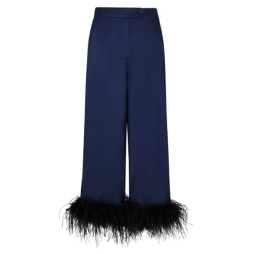 Shop Kitri Apollo Navy Feather Satin Trousers In Blue