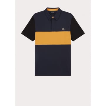 Paul Smith Ps Block Stripe Short Sleeve Polo Shirt Col: Navy/ Mustard, In Blue