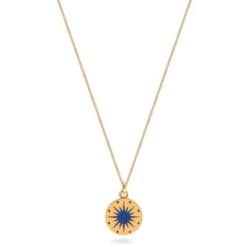 Lime Tree Design Gold Vermeil Enamel Pendant Necklace With Midnight Blue Star In Green
